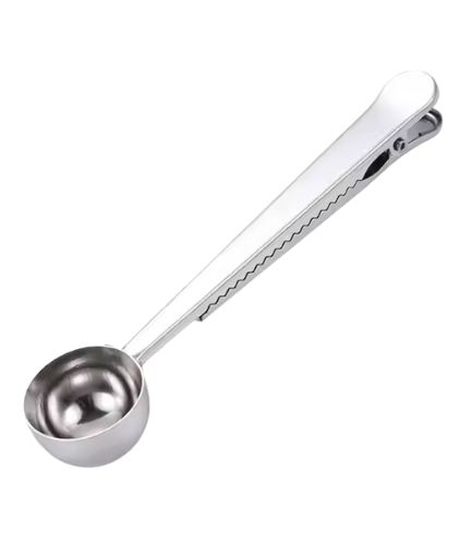 Bean Bliss Stainless Steel Coffee Scoop with Built-In Bag Clip – 2-in-1 Measuring Spoon for Coffee & Tea Freshness