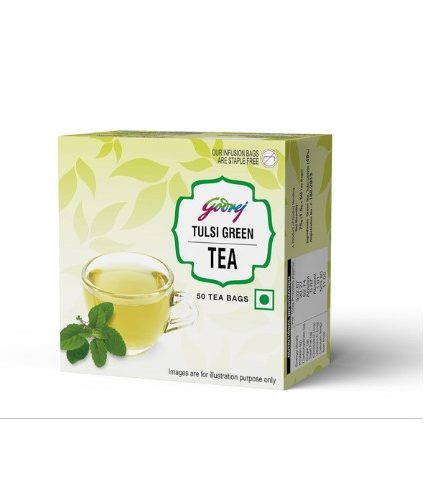 Godrej Premium Tulsi Green Tea Bags - 50 Tea Bags Box for Natural Refreshment