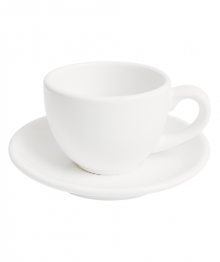 Bean Bliss 90ml Barista Friendly White Stoneware Cappuccino & Latte Cup with Saucer – Microwave & Dishwasher Safe, Lead-Free – Set for Coffee Shop, Home, Office, Cafes, Restaurants