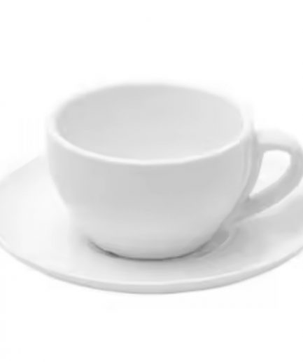 Bean Bliss 200ml Barista Friendly White Stoneware Cappuccino & Latte Cup with Saucer – Microwave & Dishwasher Safe, Lead-Free – Set for Coffee Shop, Home, Office, Cafes, Restaurants