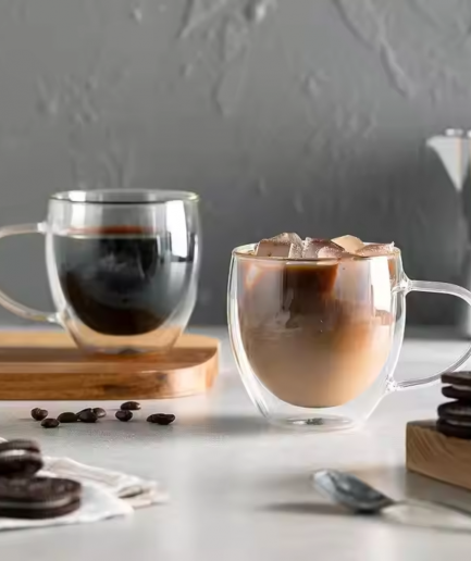 Bean Bliss Double Wall Insulated Glass Cup Heat-Resistant Beverage Cup for Coffee, Tea, Espresso, Hot & Cold Drinks – Modern, Durable, Stylish Design – Perfect for Home & Office Use 80ml