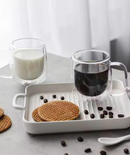 Bean Bliss Double Wall Glass Coffee Mugs with Handle, Insulated Espresso Cups, Clear Cappuccino & Teacups Heat Resistant for Hot & Cold Beverages 270ml
