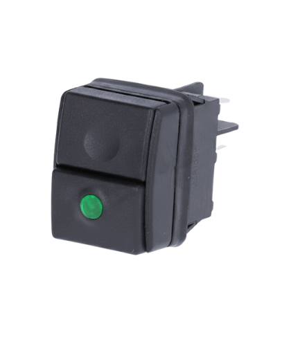 Black Bipolar Rocker Switch with Green LED 250V 16A – 22x30mm Mounting Hole – Compatible with Rancili