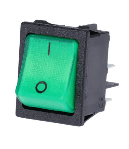 Green Illuminated Bipolar Rocker Switch 250V 16A – 22x30mm Mounting Hole – Luminous ON/OFF Indicator