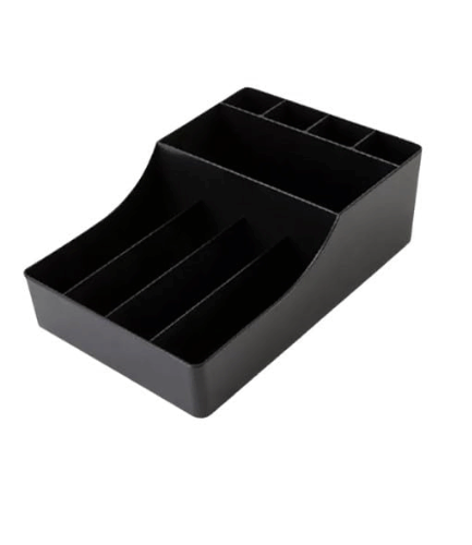 Bean Bliss Coffee Condiment Organizer with 9 Compartments – Cup, Lid & Stirrer Holder – Compact Black Countertop Caddy for Home, Office & Café Use