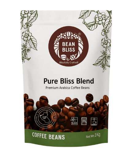 Bean Bliss Pure Bliss Coffee Beans Blend – Premium Arabica Whole Roasted Beans – Fresh Aromatic Flavor – 1kg Pack – Ideal for Espresso, French Press, Cold Brew & Filter Coffee