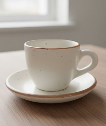 Bean Bliss 90ml Barista Friendly Off White Stoneware Espresso Cup with Saucer – Microwave and Dishwasher Safe, Lead-Free – Set for Coffee Shop, Home, Office, Cafes, Restaurants