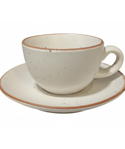 Bean Bliss 200ml Barista Friendly Off White Stoneware Cappuccino and Latte Cup with Saucer – Microwave and Dishwasher Safe, Lead-Free – Set for Coffee Shop, Home, Office, Cafes, Restaurants